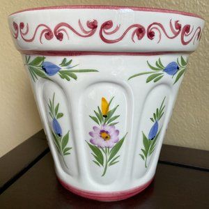 Vtg Hand Painted Wall Pocket Planter Floral/Leaves